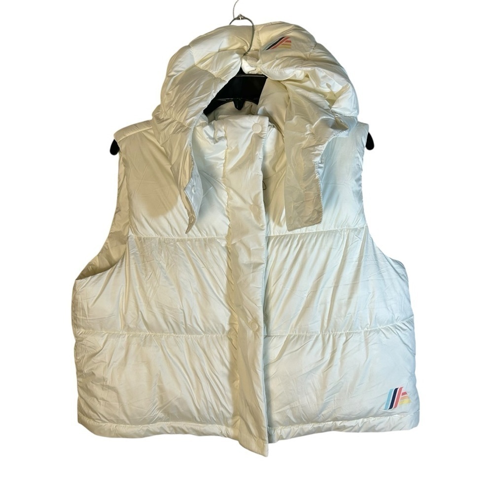 ALDI Gear Puffer Vest Hooded Womens Size Large Quilted Off-White Cropped NWOT